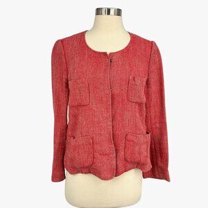 Isabel Marant Size 2 Blazer Jacket Red 100% Linen Pockets Long Sleeve Collarless